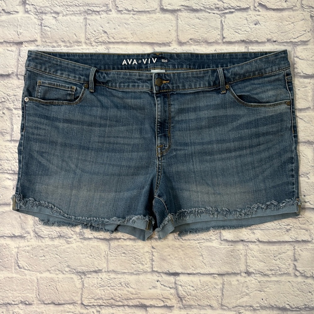 Ava & Viv Midi Jean Shorts Cut Off Blue Denim Shorts Plus Size 24W